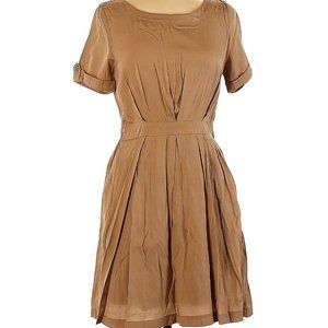 Tan Satin Open-Back A-Line Cocktail Dress